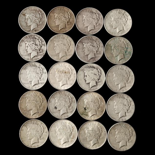 twenty-20-circulated-peace-silver-dollars-various-dates-mints