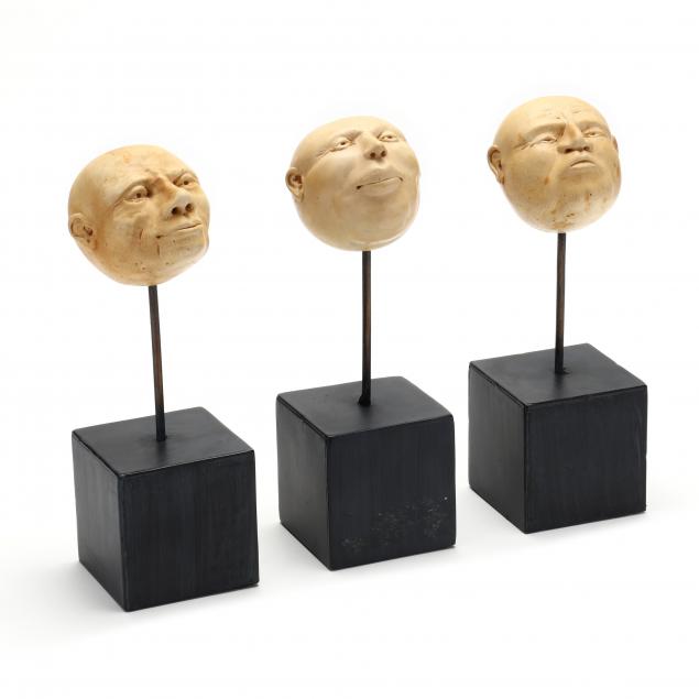 three-contemporary-ceramic-head-sculptures-signed