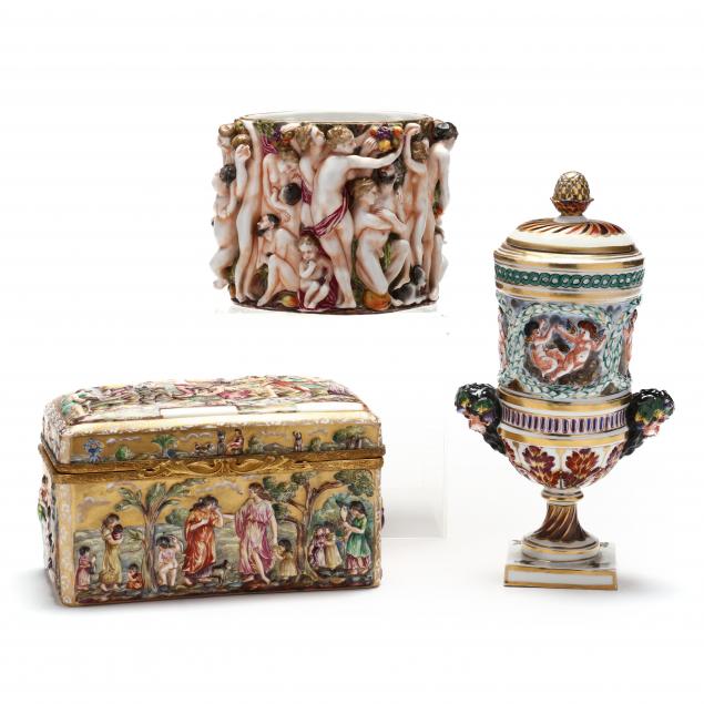 capodimonte-figural-cachepot-covered-jar-and-lidded-box