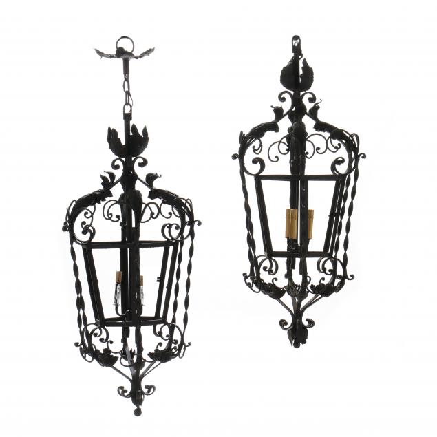 pair-of-spanish-style-iron-lantern-form-chandeliers
