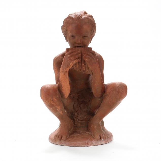 a-vintage-terracotta-sculpture-of-a-seated-youth-with-pan-flute