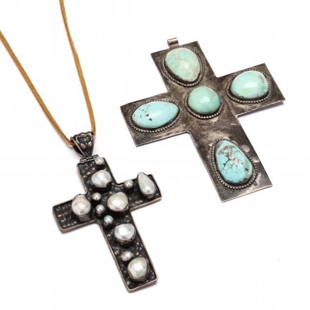 two-silver-cross-pendants