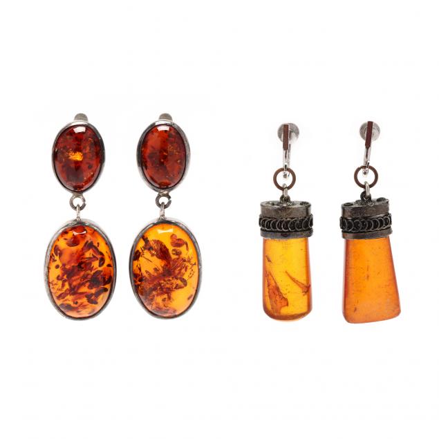 two-pairs-of-vintage-amber-earrings