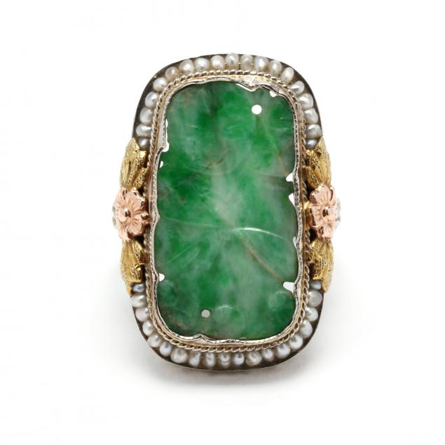 tri-color-gold-carved-jade-and-pearl-ring