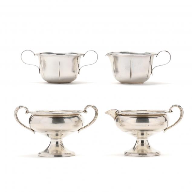 a-grouping-of-sterling-silver-creamers-and-sugars