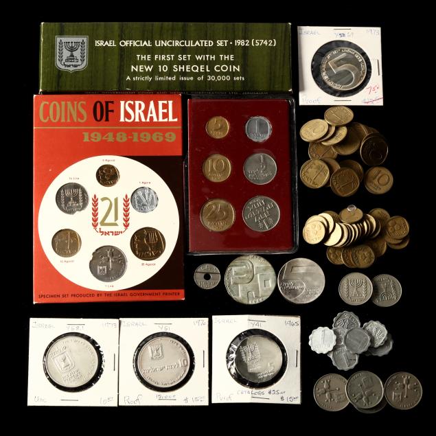 six-israeli-silver-commemoratives-three-circulating-coin-sets-and-loose-coins