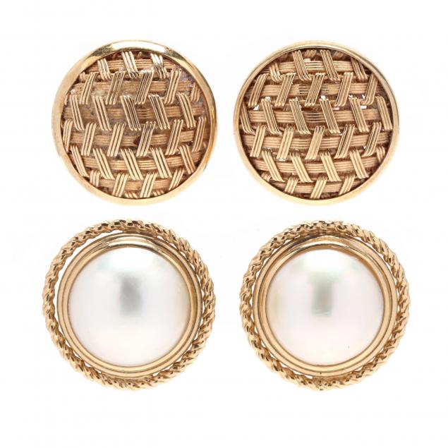 pair-of-gold-earrings-and-a-pair-of-gold-and-mabe-pearl-earrings