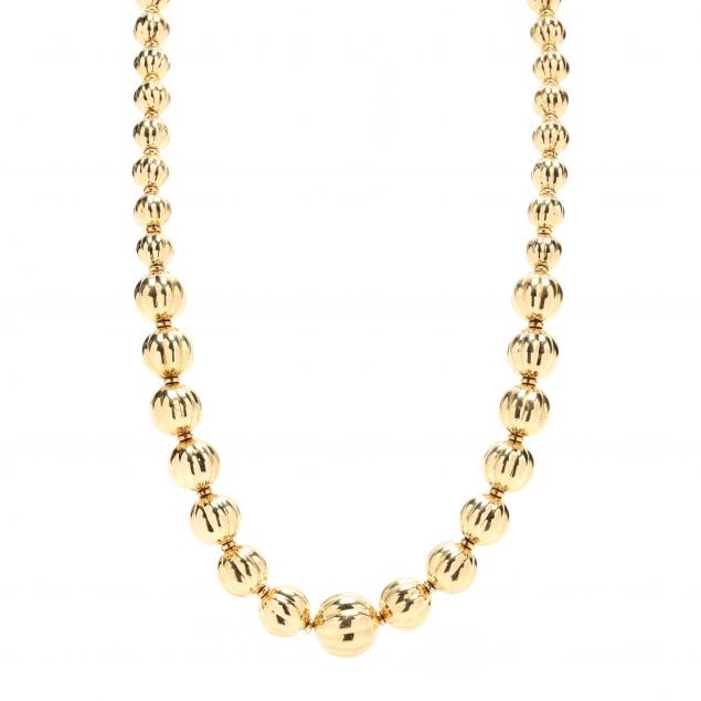 graduated-fluted-gold-bead-necklace