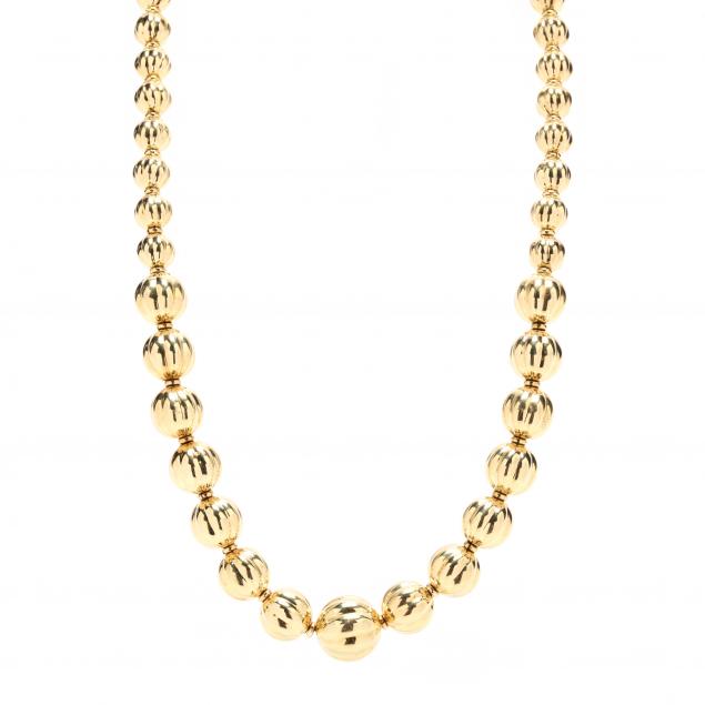 graduated-fluted-gold-bead-necklace
