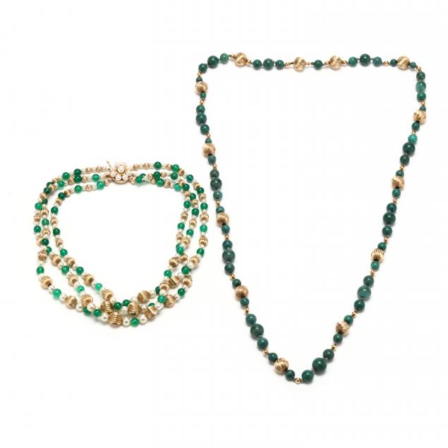 two-gemstone-and-gold-bead-necklaces