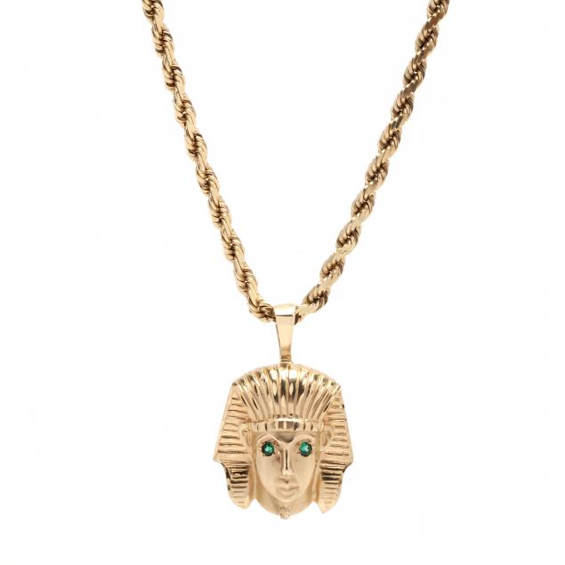 Gold and Gem-Set King Tut Motif Pendant Necklace (Lot 1142 - Estate ...