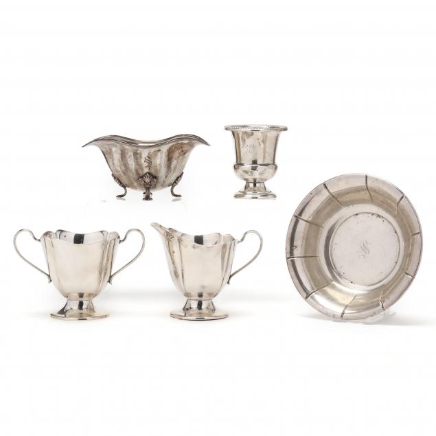 five-american-sterling-silver-tableware-items