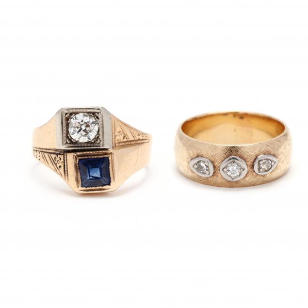 two-vintage-gold-and-gem-set-rings