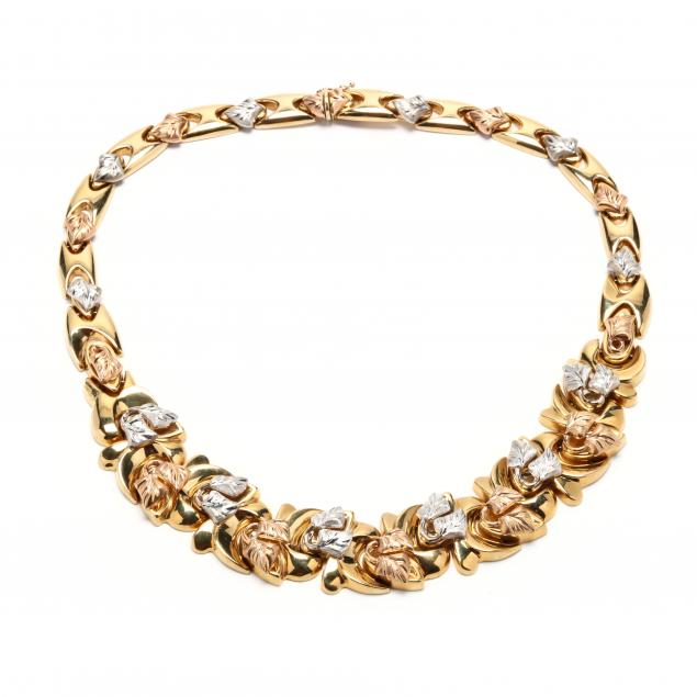 tri-color-gold-foliate-motif-necklace