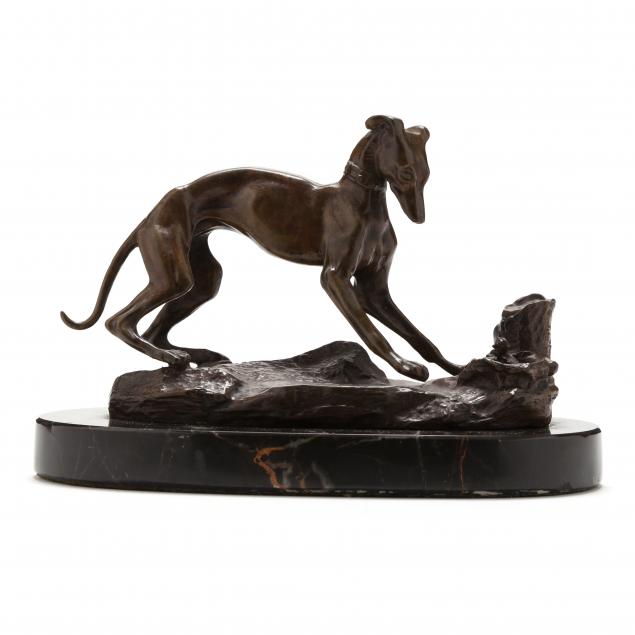 after-pierre-jules-mene-french-1810-1879-bronze-whippet-playing-with-nest