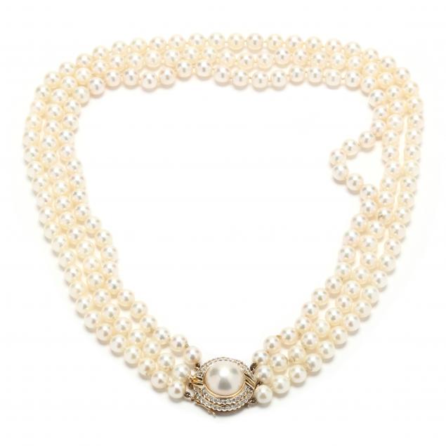 triple-strand-pearl-necklace-with-gold-mabe-pearl-and-diamond-clasp