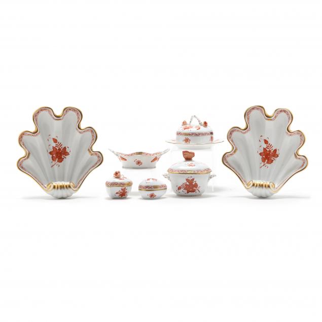 seven-herend-i-chinese-bouquet-rust-i-porcelain-accessory-pieces