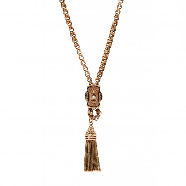 antique-gold-slide-necklace-with-tassel-pendant