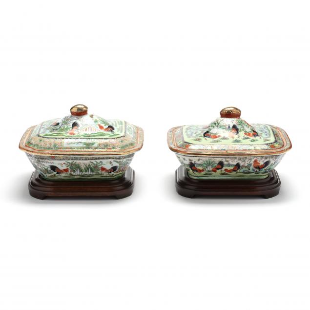 a-matched-pair-of-chinese-cockerel-rooster-porcelain-serving-dishes-with-covers