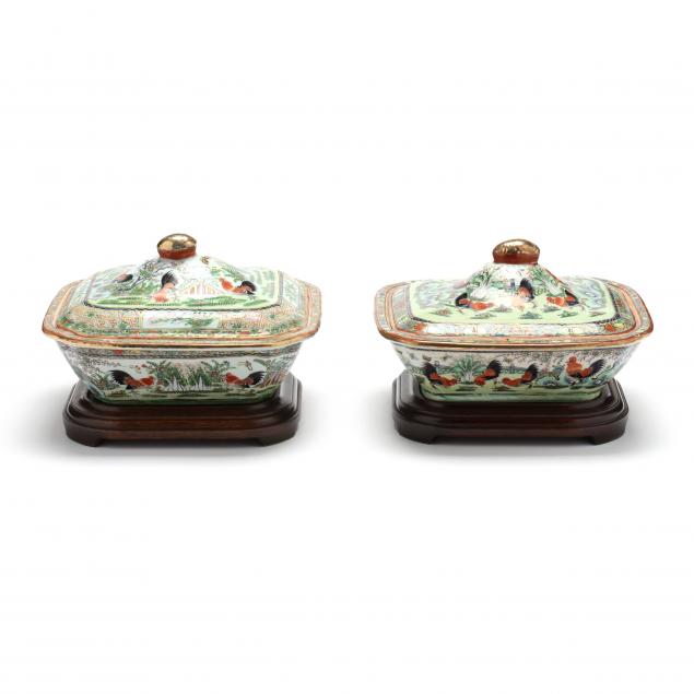a-matched-pair-of-chinese-cockerel-rooster-porcelain-serving-dishes-with-covers