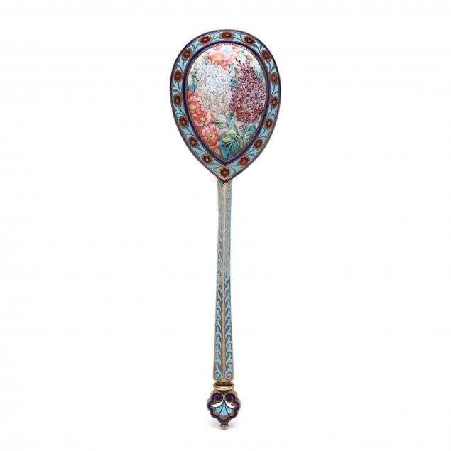 a-russian-silver-gilt-champleve-and-pictorial-enamel-spoon-mark-of-khlebnikov