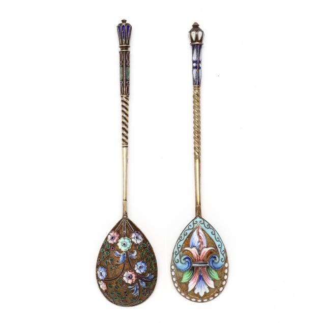 two-russian-silver-gilt-shaded-enamel-spoons