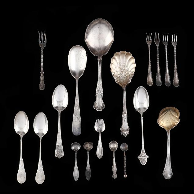 a-collection-of-antique-vintage-sterling-silver-coin-silver-flatware
