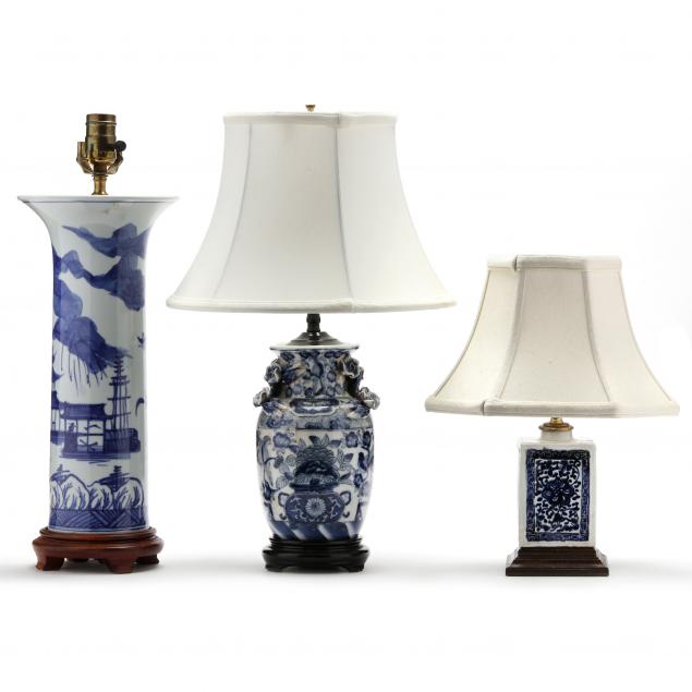 three-chinese-blue-and-white-porcelain-table-lamps