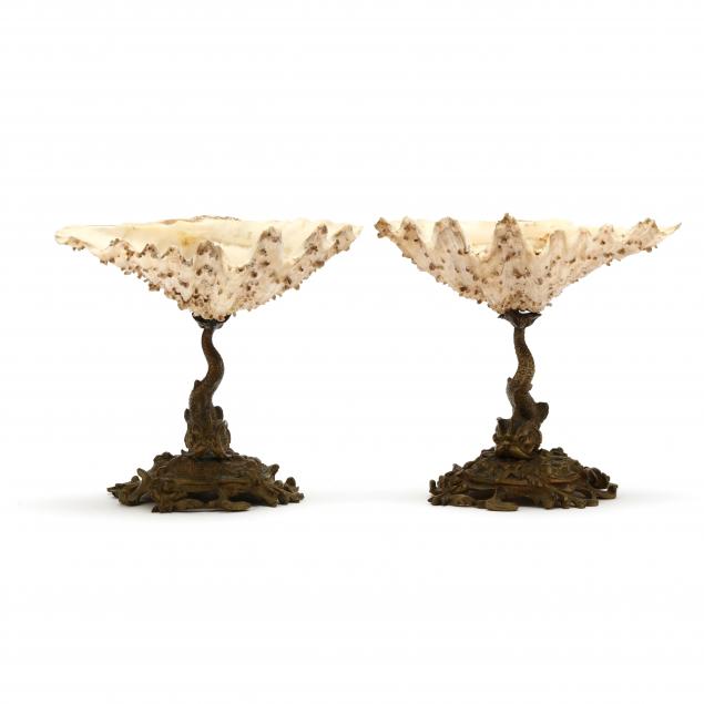 pair-of-antique-grotto-style-bronze-dolphin-clamshell-compotes