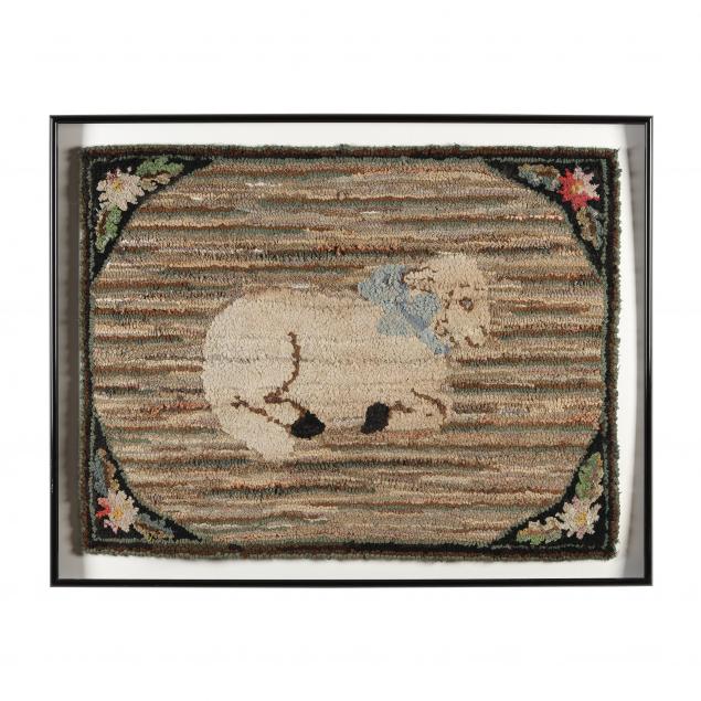 vintage-framed-hooked-rug-of-a-lamb