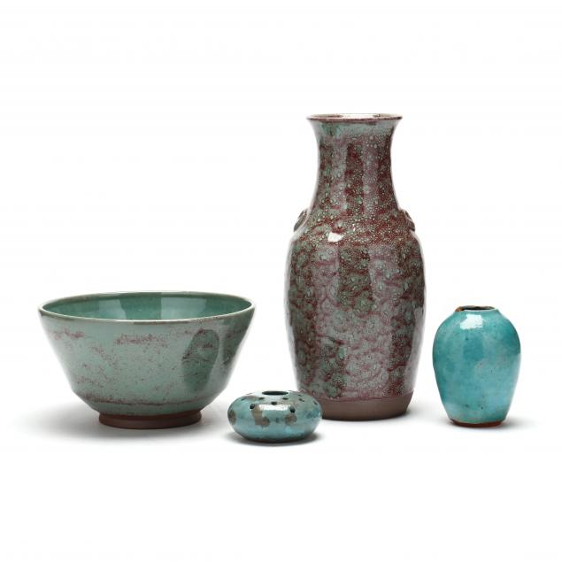 four-pieces-of-chinese-blue-jugtown-pottery