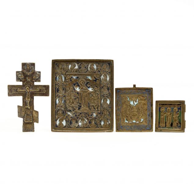 four-antique-russian-brass-and-enamel-icons