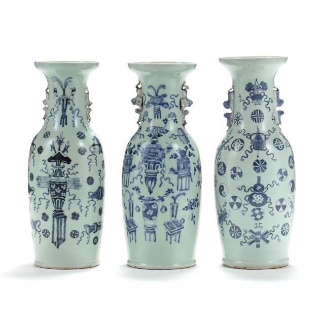 three-tall-chinese-celadon-with-blue-and-white-floor-vases