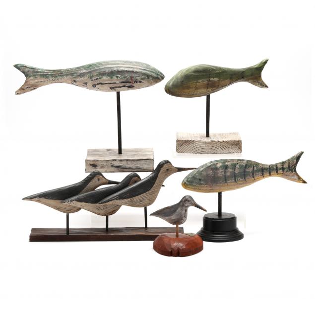 a-grouping-of-five-decorative-carved-decoys