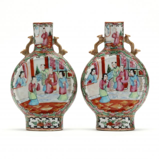 a-pair-of-chinese-porcelain-rose-medallion-moon-flasks