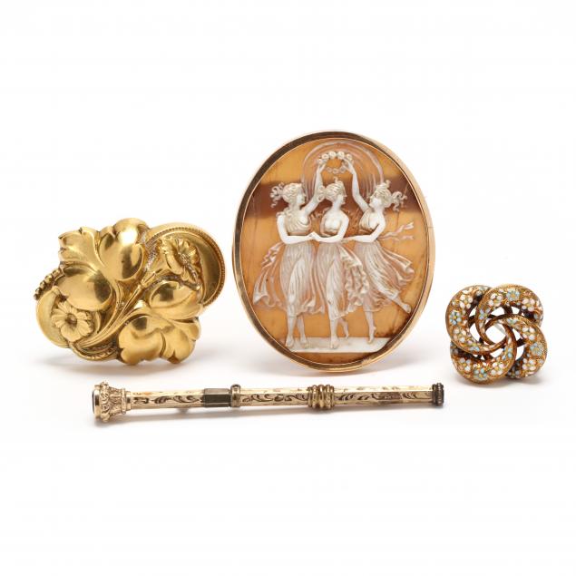 four-antique-brooches