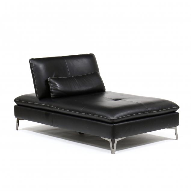 roche-bobois-black-leather-chaise-lounge