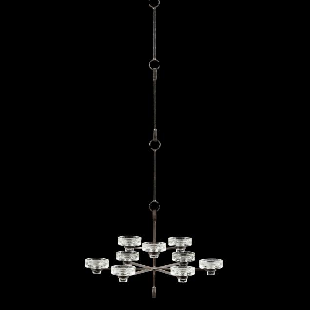 erik-hoglund-for-kosta-boda-nine-light-iron-and-glass-chandelier