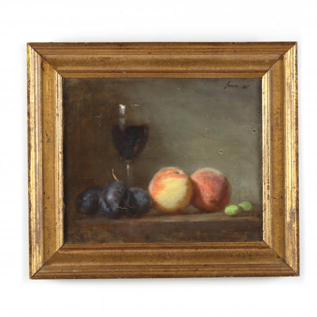 frank-janca-american-b-1953-still-life-with-peaches-plums-olives-and-wine