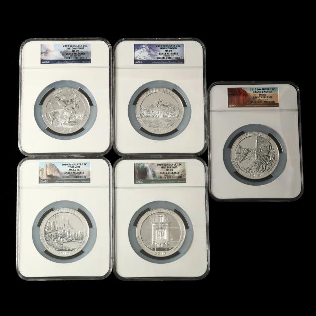 five-2010-america-s-national-treasures-5-oz-silver-25c-ngc-ms69-early-releases