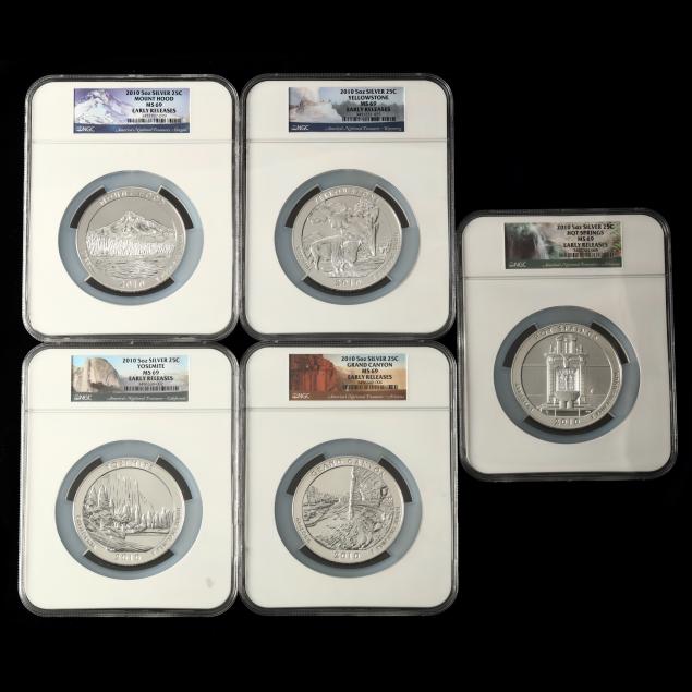 five-2010-america-s-national-treasures-5-oz-silver-25c-ngc-ms69-early-releases