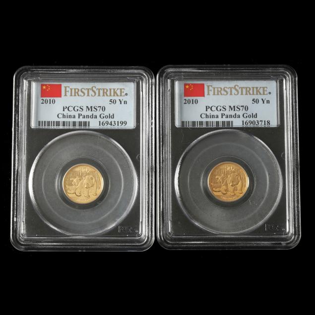 china-two-2010-50-yuan-first-strike-gold-pandas-pcgs-ms70