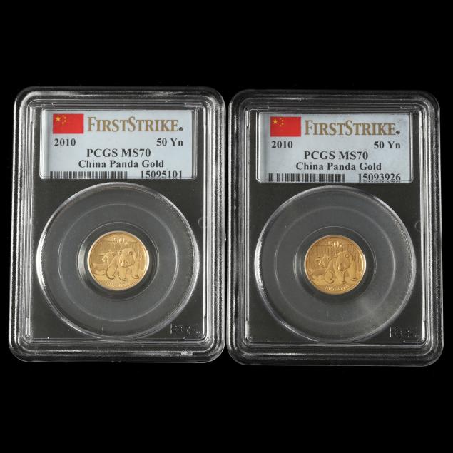 china-two-2010-50-yuan-first-strike-gold-pandas-pcgs-ms70