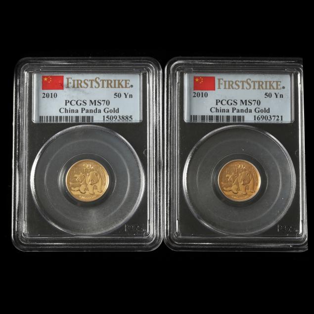 china-two-2010-50-yuan-first-strike-gold-pandas-pcgs-ms70