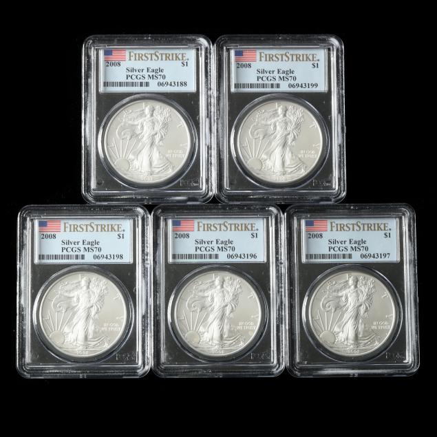 five-5-2008-silver-1-eagles-first-strike-pcgs-ms70