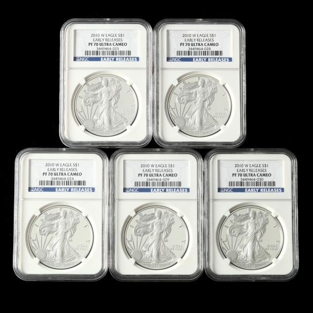 five-5-2010-w-1-american-silver-eagles-early-releases-ngc-pf70-ultra-cameo