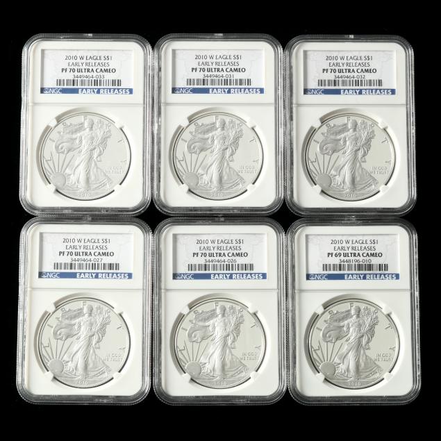six-2010-w-american-silver-eagle-1-coins-early-releases-ngc-graded