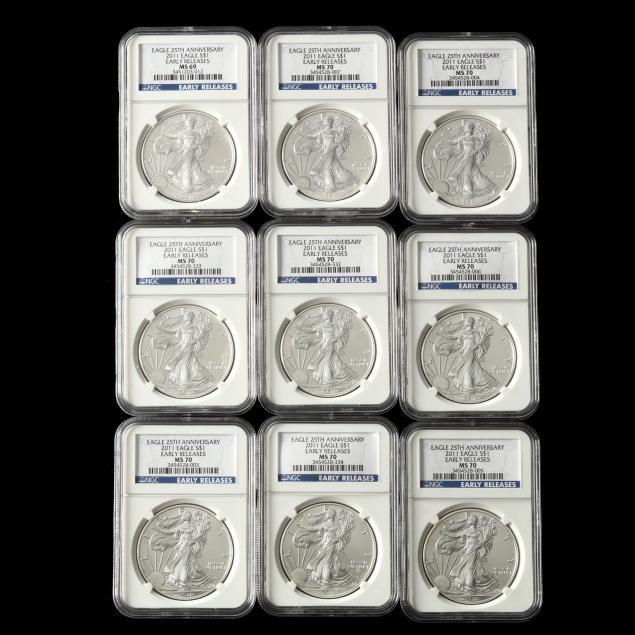 nine-9-ngc-certified-2011-25th-anniversary-american-silver-1-eagles