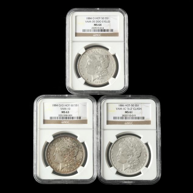 three-vam-hot-50-morgan-silver-dollars