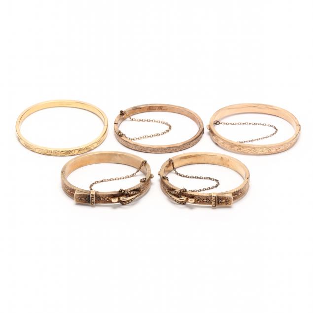 five-antique-gold-filled-bangle-bracelets